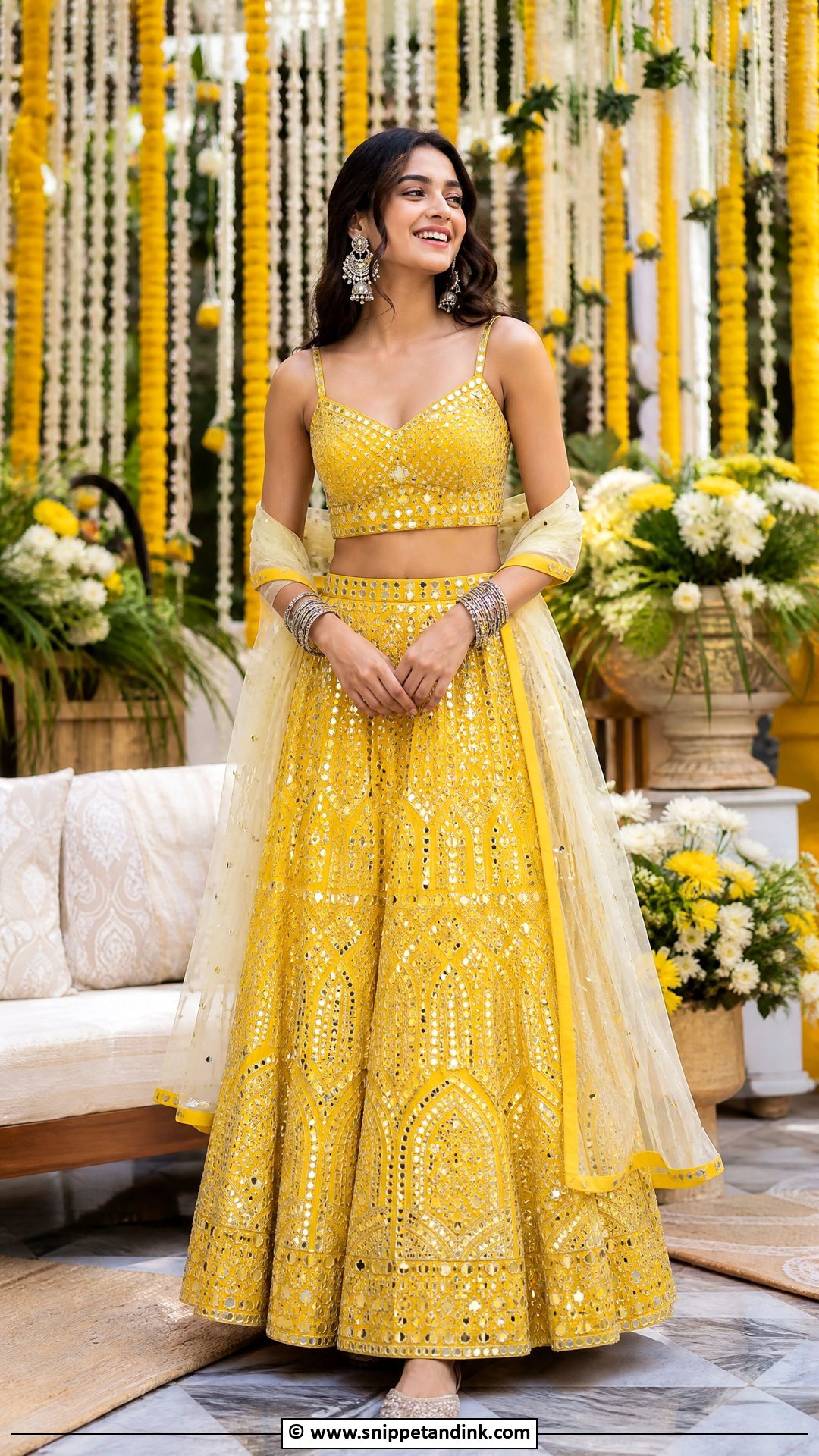 Mehndi Mirror Work Lehenga Outfit - Snippet and Ink - 35 Mehndi Outfit Ideas