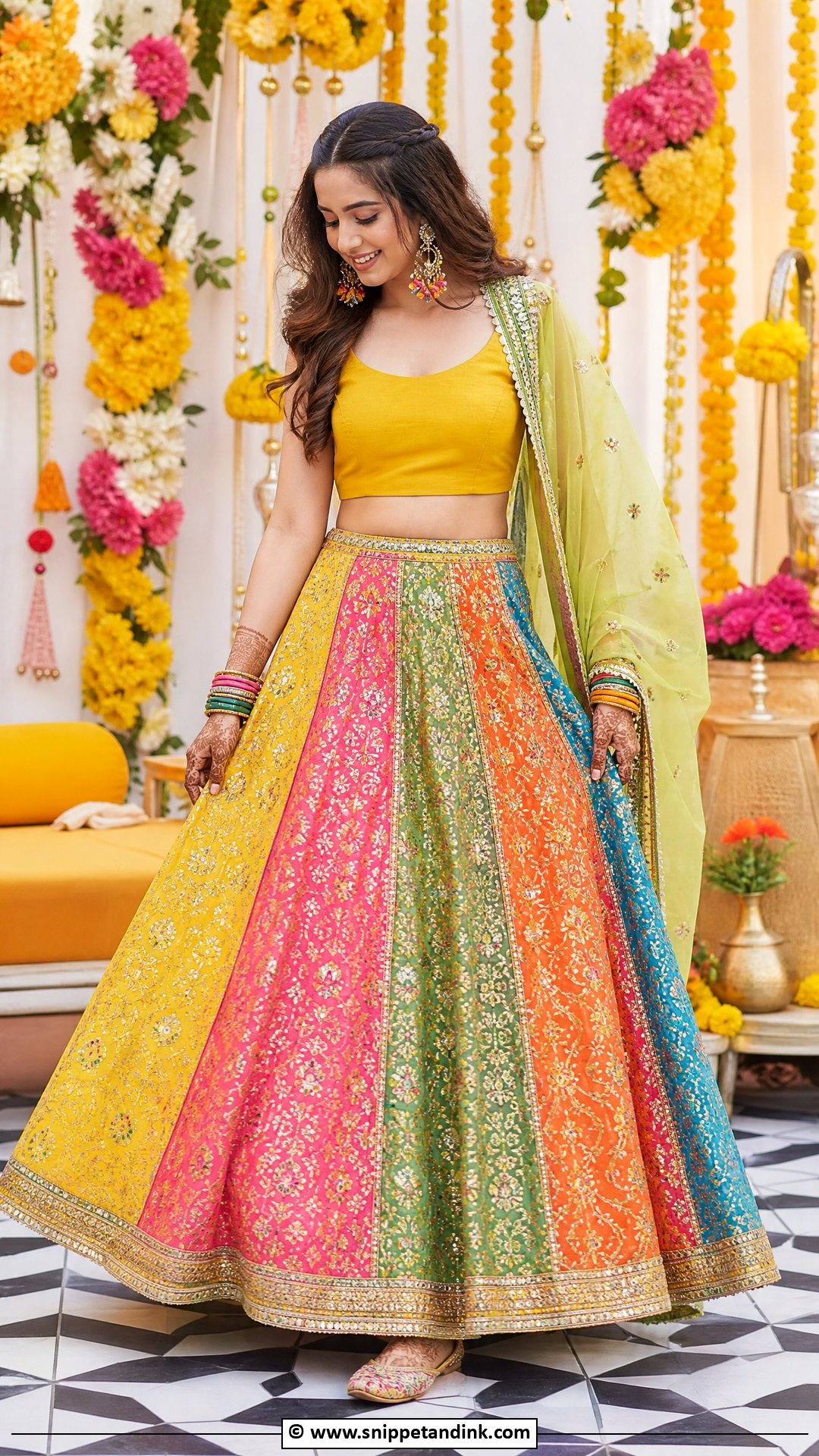 Mehndi Multi Color Lehenga Outfit - Snippet and Ink - 35 Mehndi Outfit Ideas