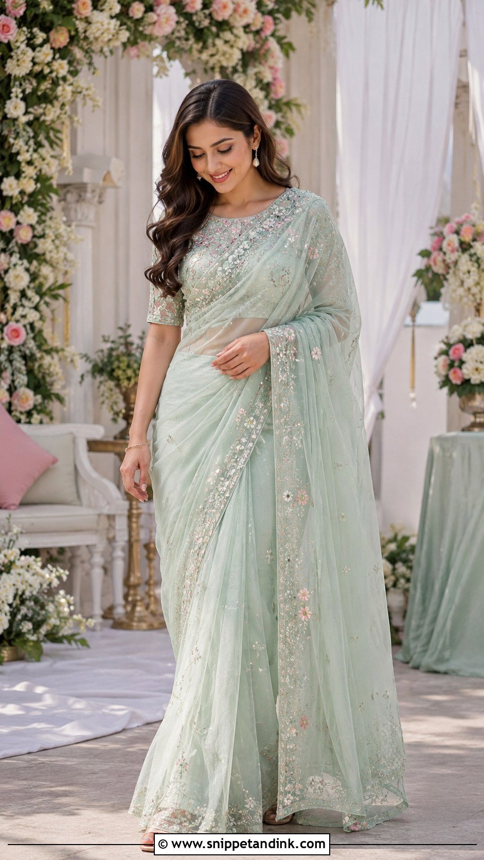 Mehndi Organza Saree Outfit - Snippet and Ink - 30 Mehndi Function Dress Outfit Ideas