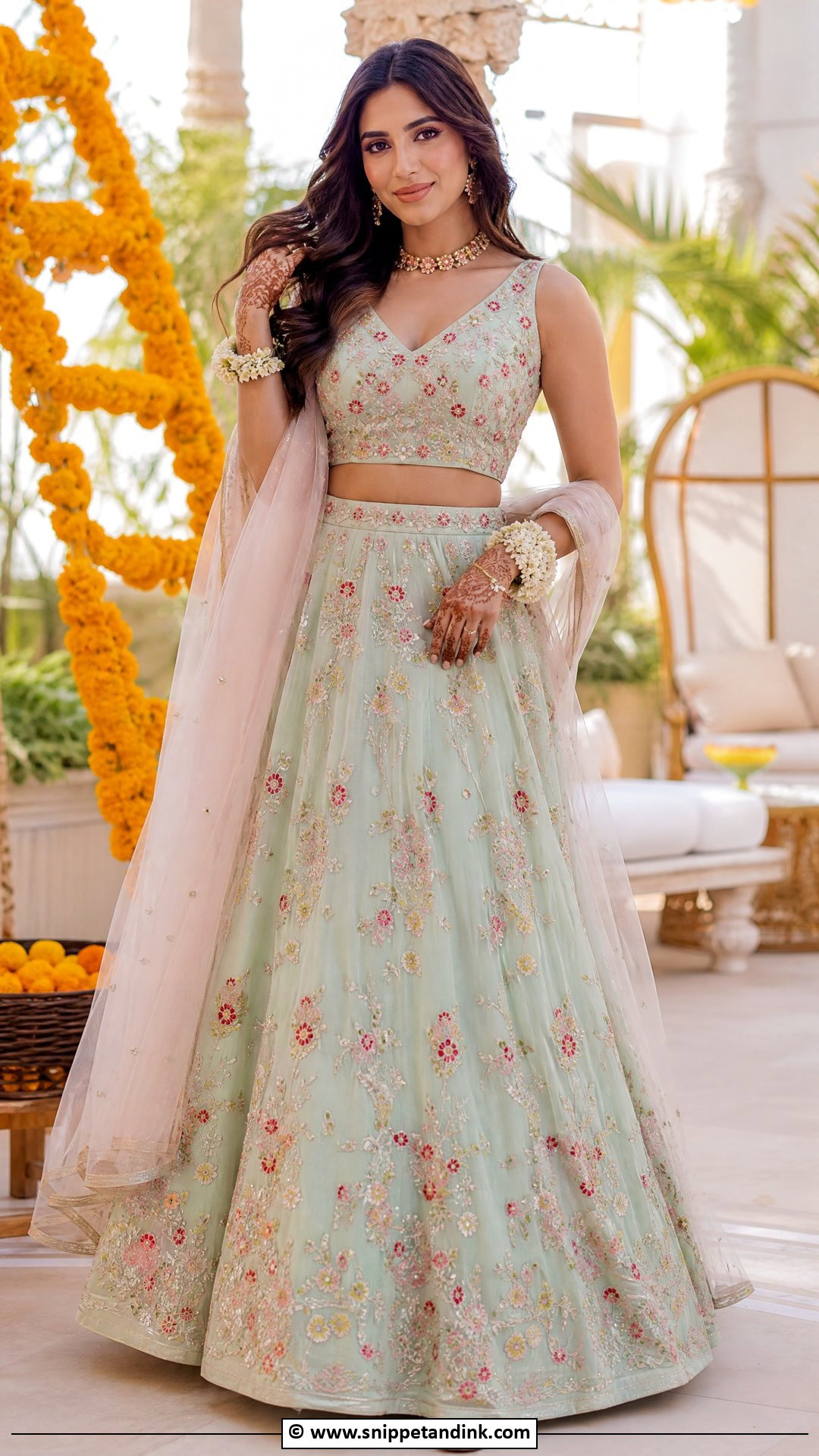 Mehndi Pastel Lehenga Outfit - Snippet and Ink - 35 Mehndi Outfit Ideas
