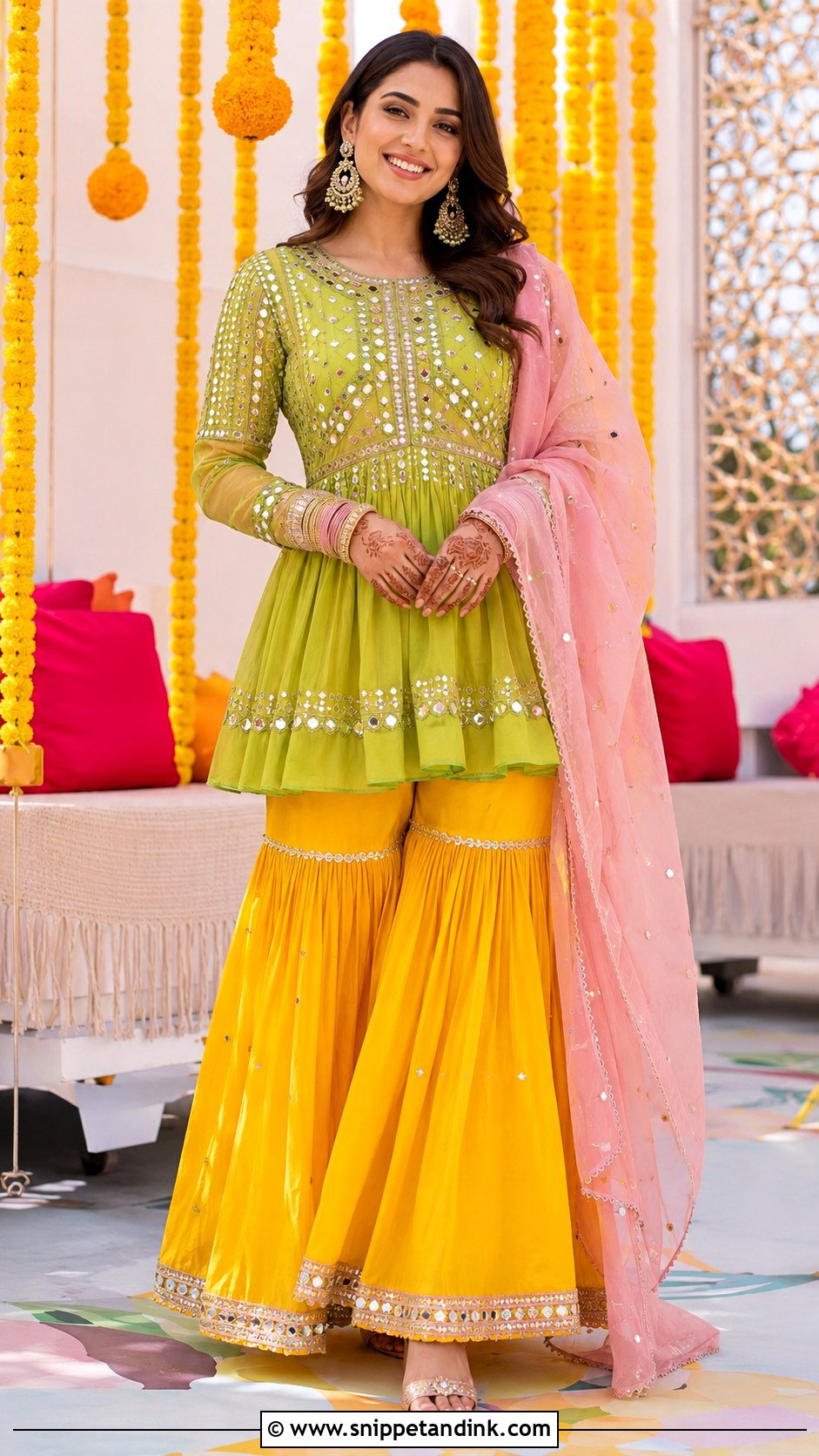 Mehndi Peplum Sharara Outfit - Snippet and Ink - 30 Mehndi Function Dress Outfit Ideas