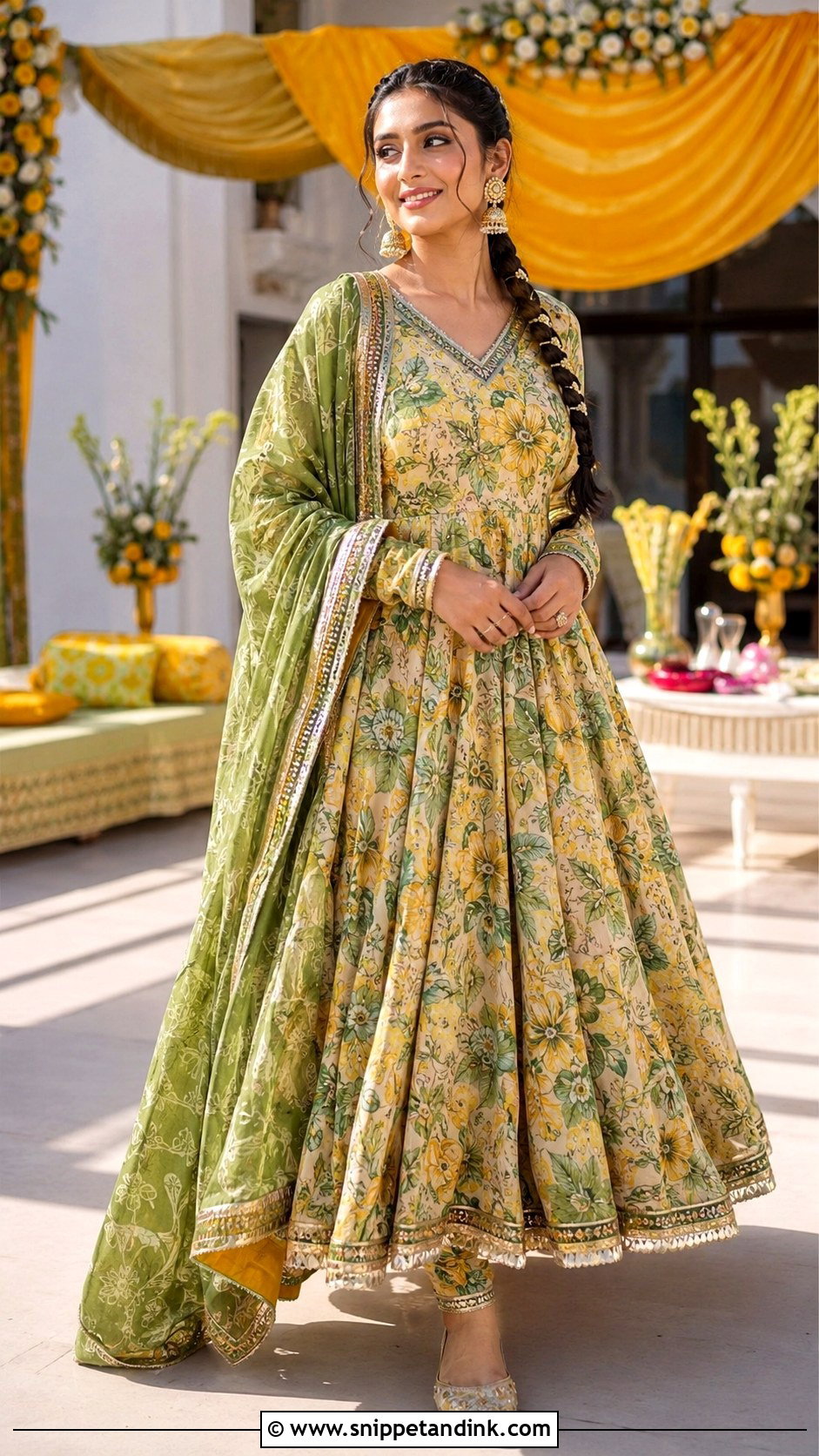 Mehndi Printed Anarkali Outfit - Snippet and Ink - 30 Mehndi Function Dress Outfit Ideas