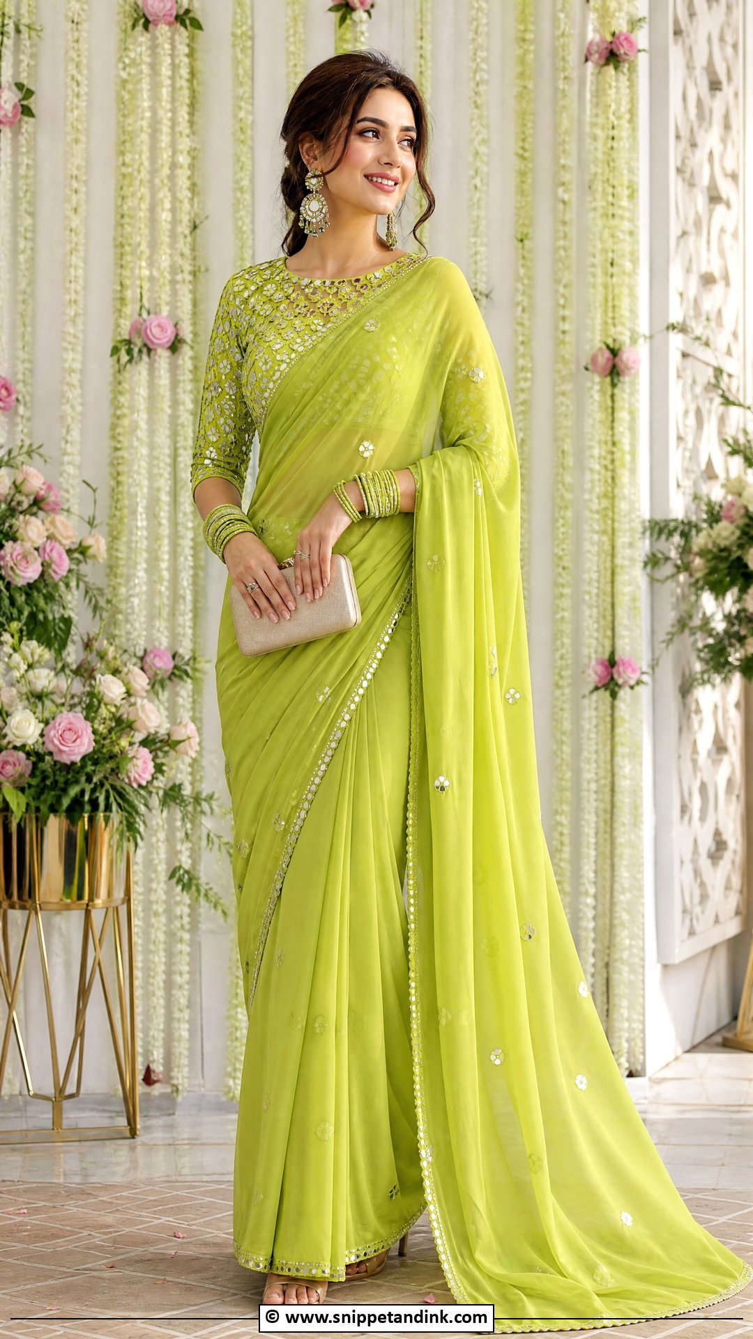 Mehndi Saree With Crop Blouse Outfit - Snippet and Ink - 35 Mehndi Outfit Ideas