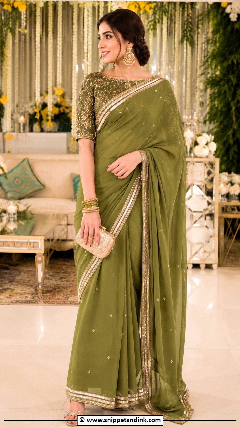 Mehndi Saree With Pakistani Blouse - Snippet and Ink - 30 Pakistani Mehndi Dress Ideas