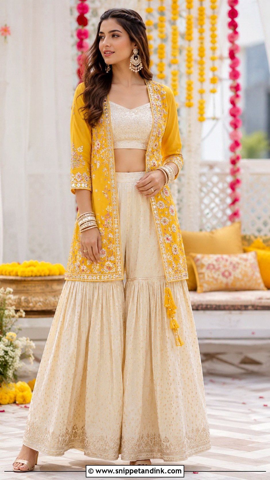 Mehndi Sharara With Jacket - Snippet and Ink - 25 Mehndi Sharara Outfit Ideas