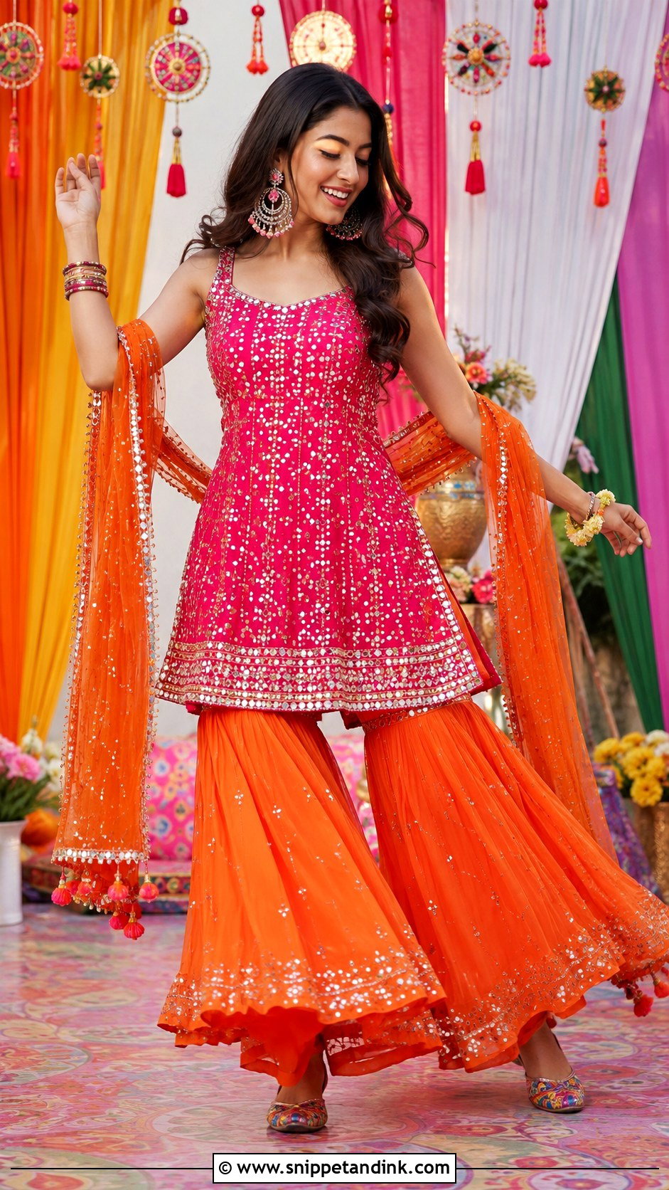 Mehndi Short Kurti Sharara Outfit - Snippet and Ink - 30 Mehndi Function Dress Outfit Ideas