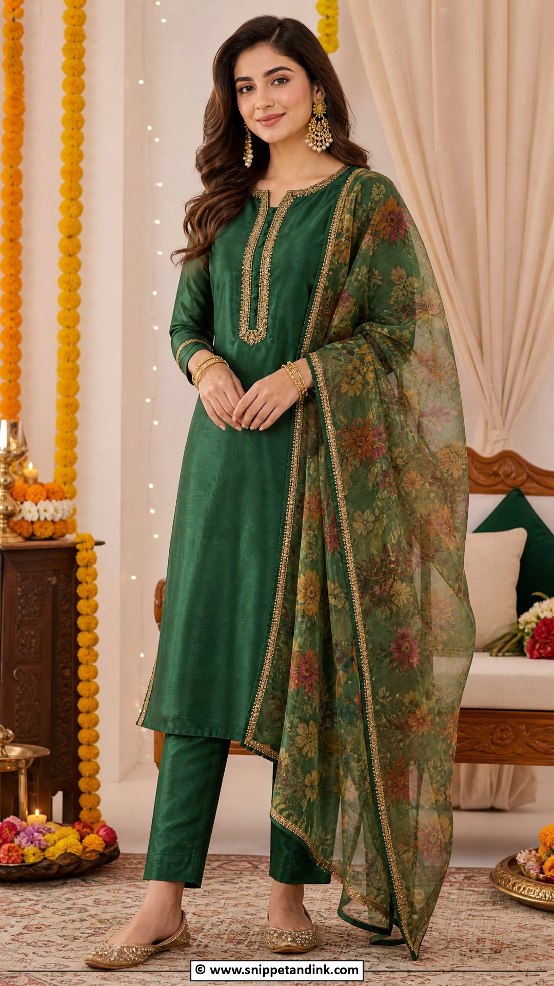 Mehndi Silk Kurta Set Outfit - Snippet and Ink - 35 Mehndi Outfit Ideas