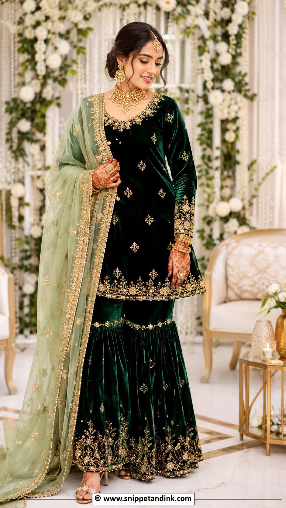 Mehndi Velvet Gharara - Snippet and Ink - 30 Pakistani Mehndi Dress Ideas