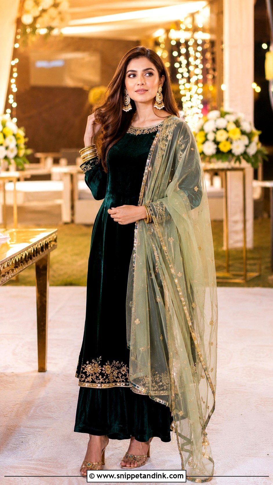 Mehndi Velvet Kurta Palazzo Outfit - Snippet and Ink - 30 Mehndi Function Dress Outfit Ideas