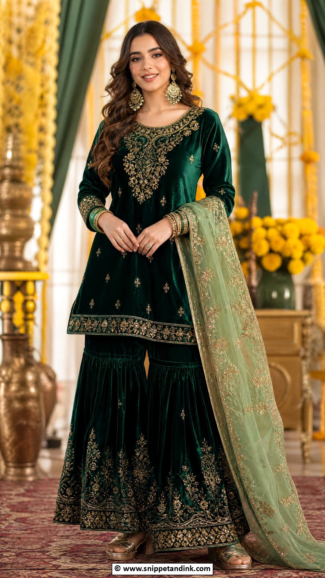 Mehndi Velvet Sharara Outfit - Snippet and Ink - 35 Mehndi Outfit Ideas