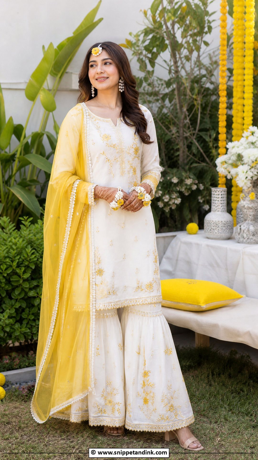 Mehndi White And Yellow Outfit - Snippet and Ink - 35 Mehndi Outfit Ideas