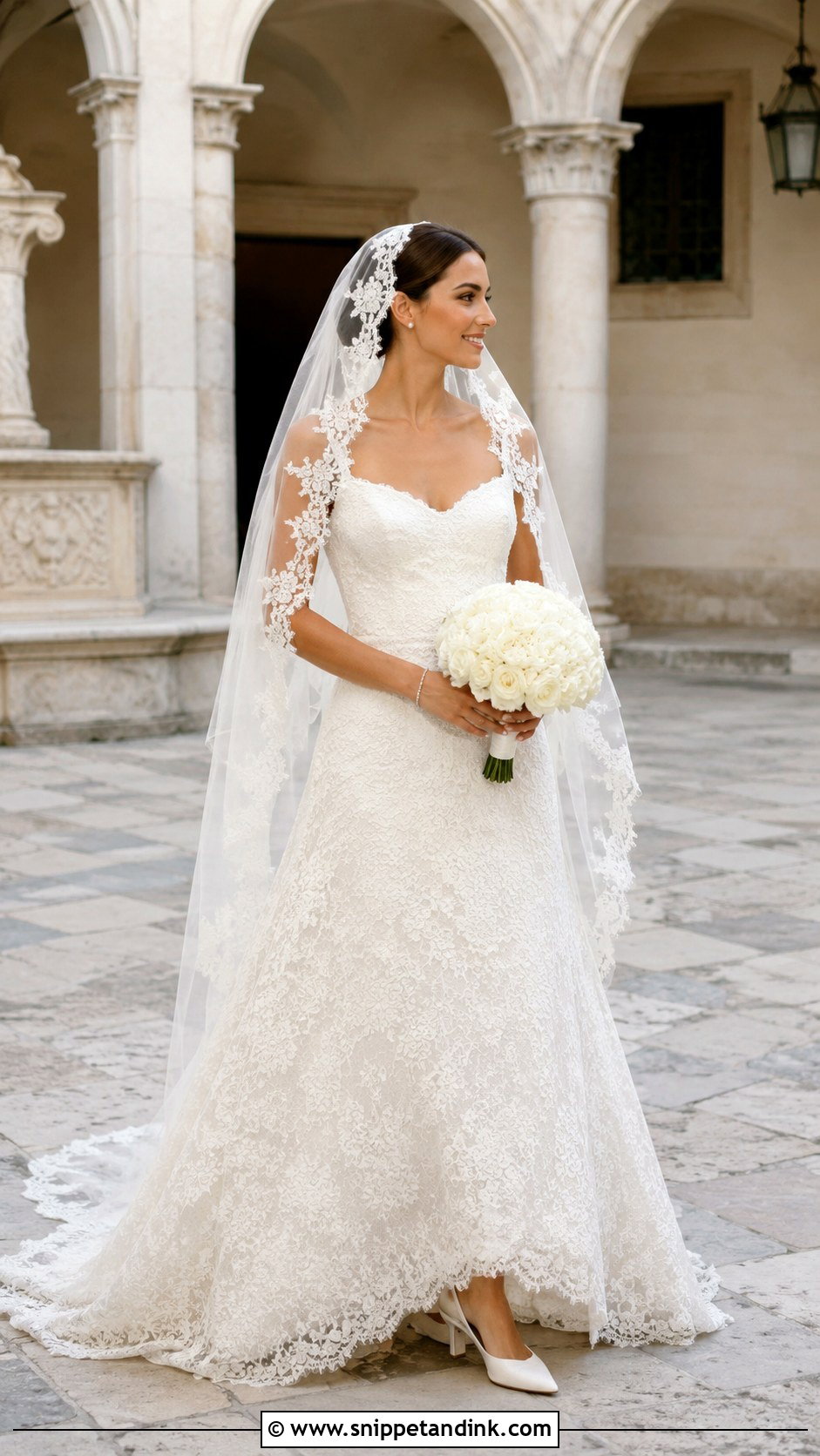 Melrose Wedding Dress With Lace Mantilla Veil - Snippet and Ink - 20 Melrose Wedding Dress Ideas