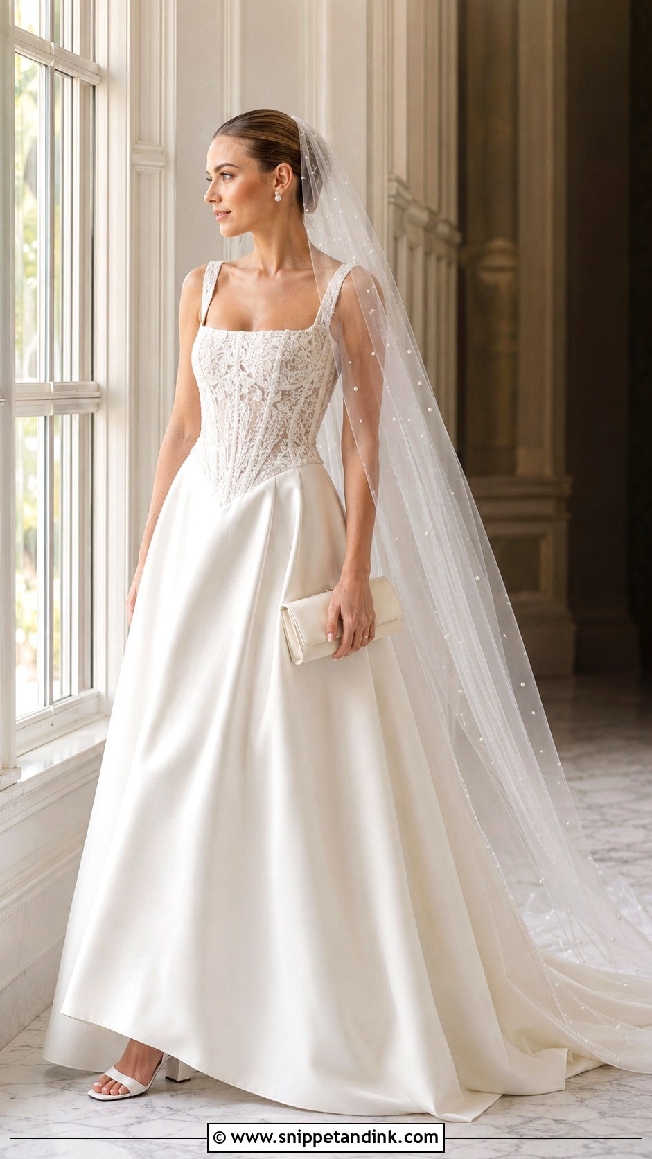 Melrose Wedding Dress With Pearl Veil - Snippet and Ink - 20 Melrose Wedding Dress Ideas