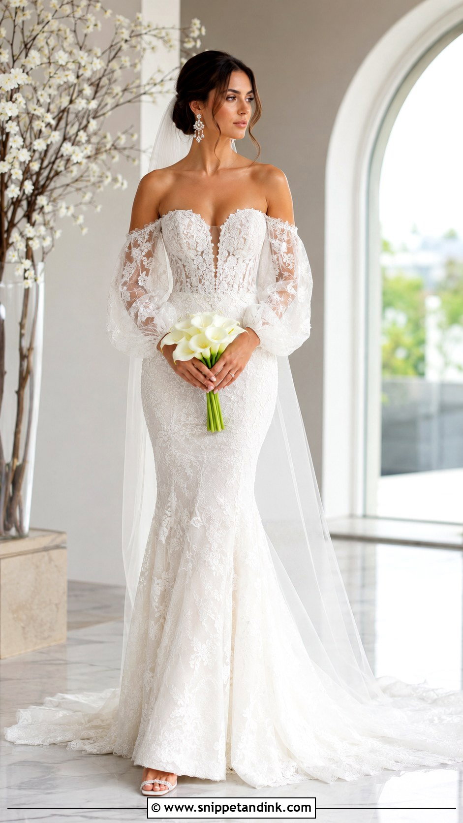 Mermaid Balloon Sleeve Wedding Dress - Snippet and Ink - 20 Balloon Sleeve Wedding Dress Ideas