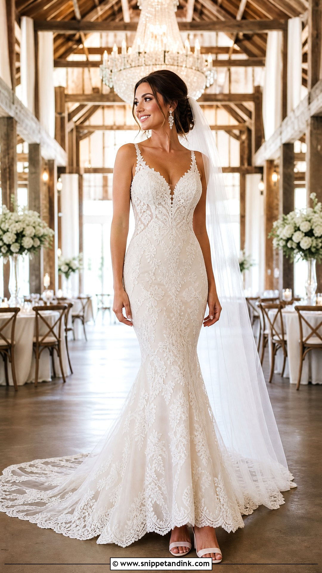 Mermaid Barn Wedding Dress With Lace Train - Snippet and Ink - 25 Barn Wedding Dresses