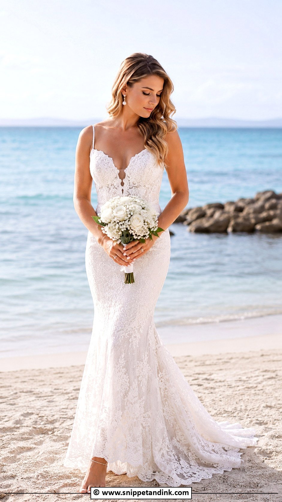 Mermaid Beach Bridal Dress With Barefoot Jewelry - Snippet and Ink - 30 Beach Bridal Dresses
