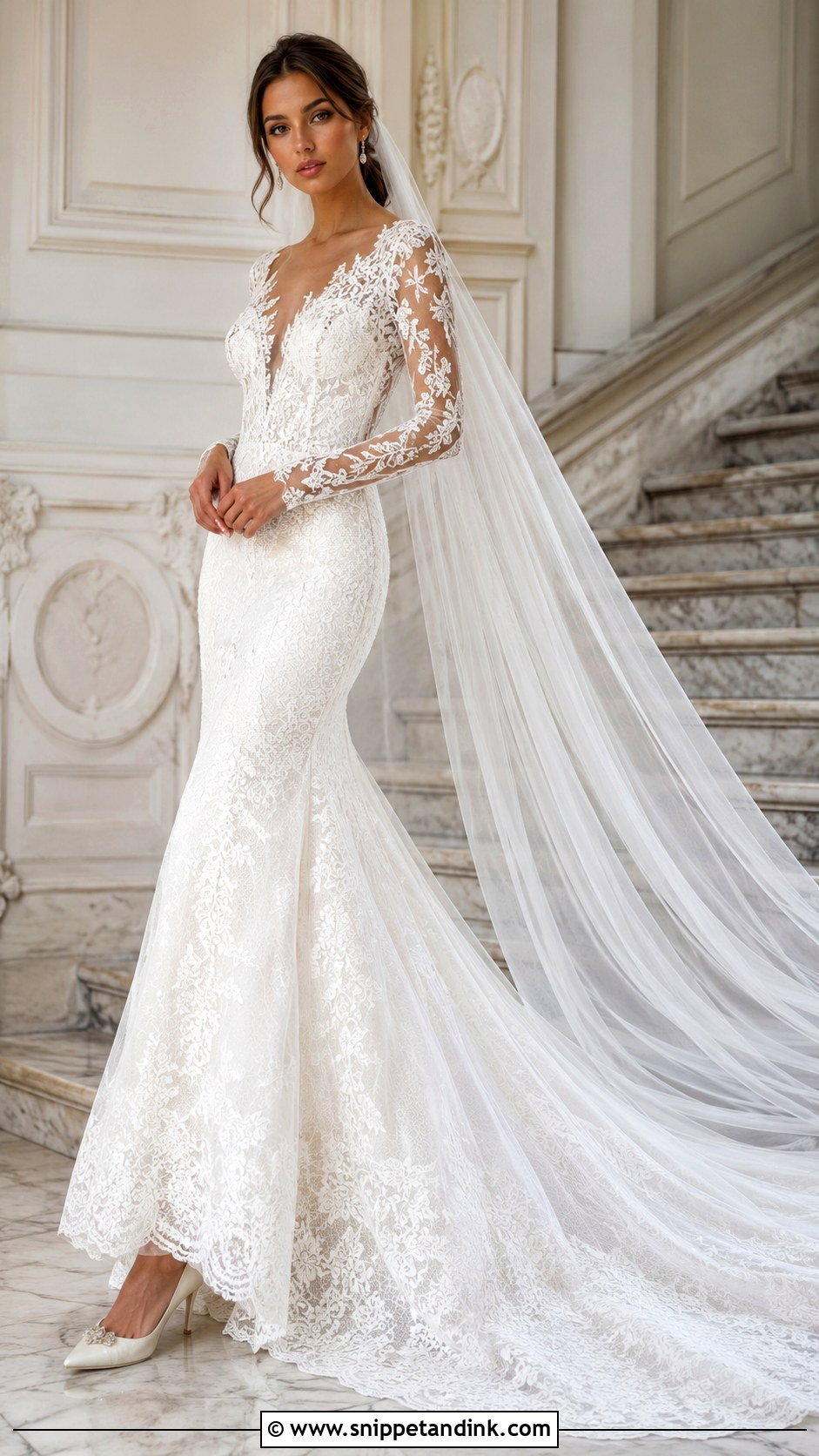 Mermaid Bridal Dress With Lace Long Sleeves - Snippet and Ink - 20 Bridal Dresses with Sleeves