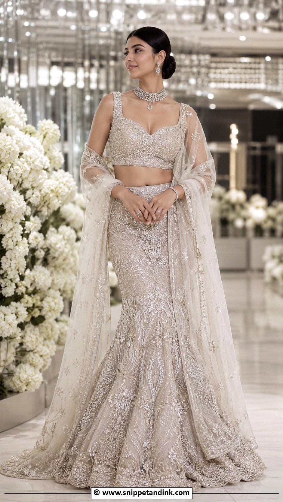 Mermaid Bridal Lengha With Sleek Bun - Snippet and Ink - 30 Bridal Lengha Ideas