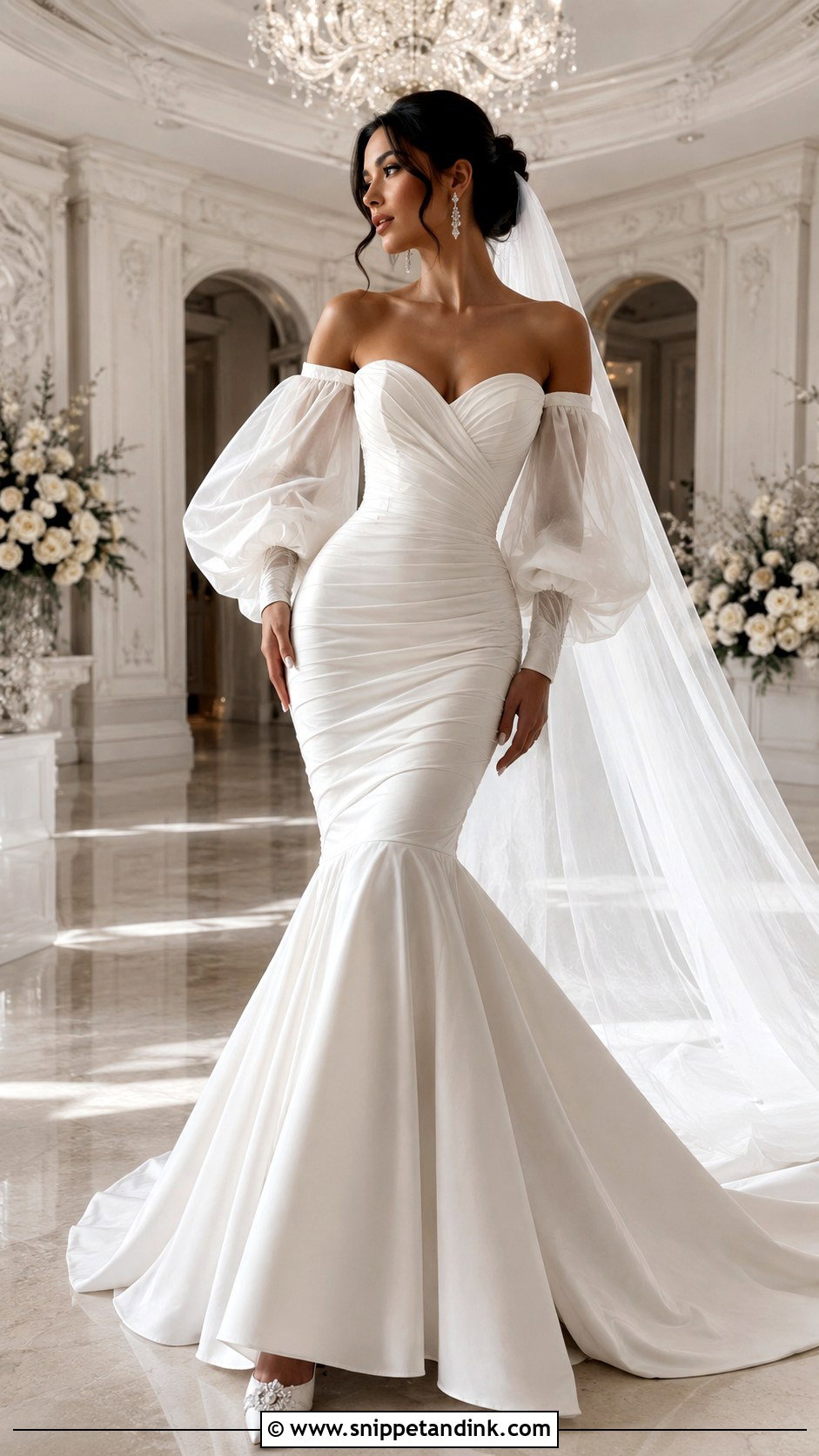 Mermaid Bubble Sleeve Wedding Dress - Snippet and Ink - 20 Bubble Sleeve Wedding Dress Ideas
