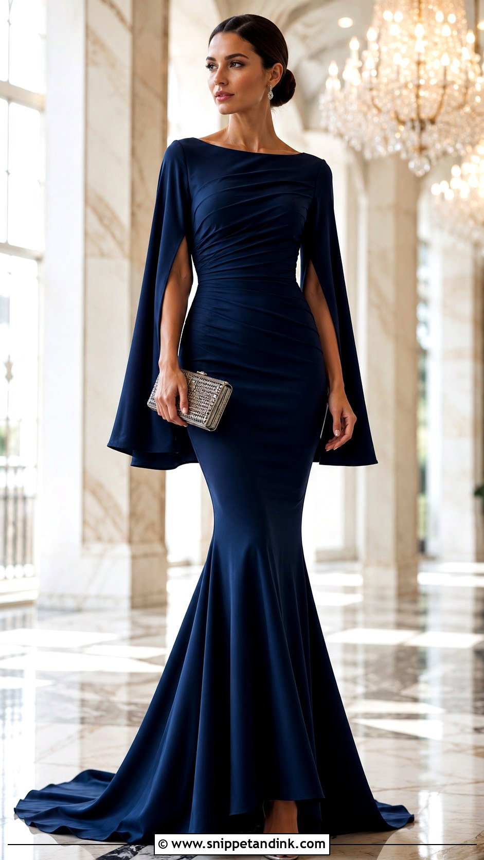 Mermaid Cape Sleeves Gown - Snippet and Ink - 25 Cape Sleeves Gown