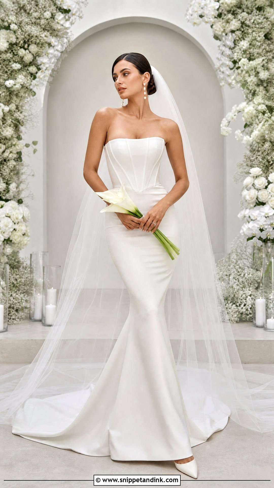 Mermaid Corset Wedding Dress With Drop Earrings - Snippet and Ink - 20 Timeless Corset Wedding Dress Ideas