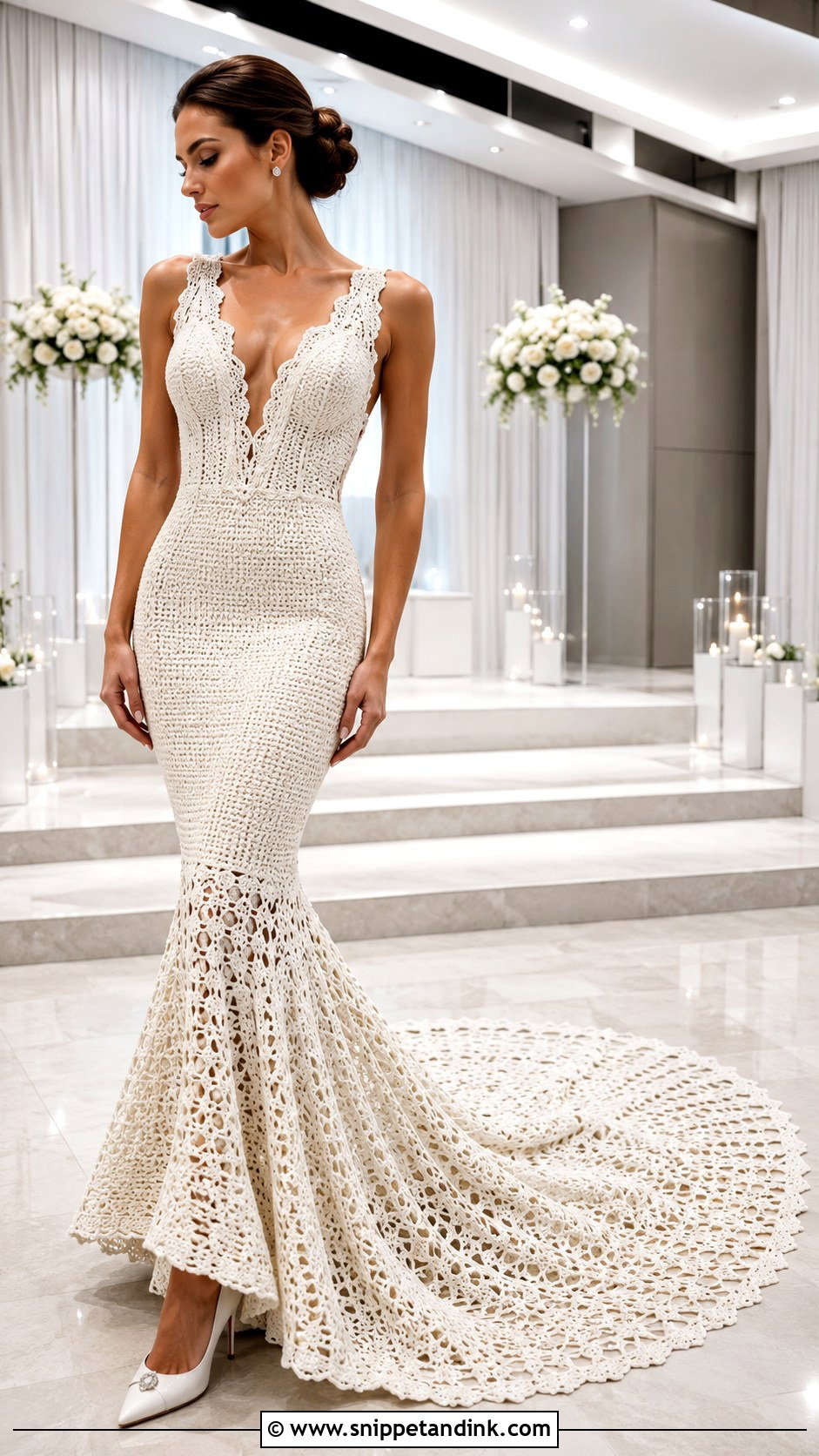 Mermaid Crochet Wedding Dress With Train - Snippet and Ink - 20 DIY Crochet Wedding Dress Ideas