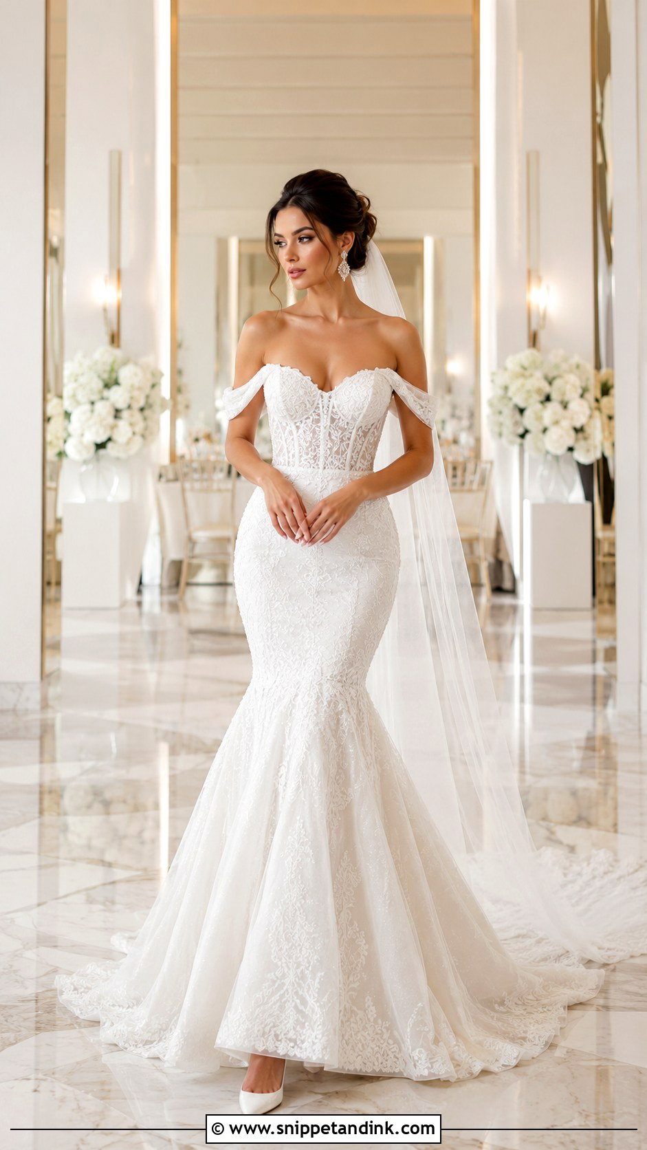 Mermaid Drop Sleeve Wedding Dress - Snippet and Ink - 20 Drop Sleeve Wedding Dress Ideas