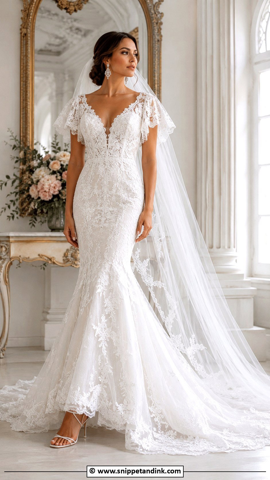 Mermaid Flutter Sleeve Wedding Dress - Snippet and Ink - 25 Flutter Sleeve Wedding Dress Ideas