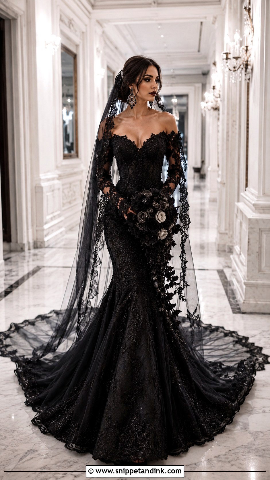 Mermaid Gothic Black Wedding Dress - Snippet and Ink - 25 Gothic Black Wedding Dress Ideas