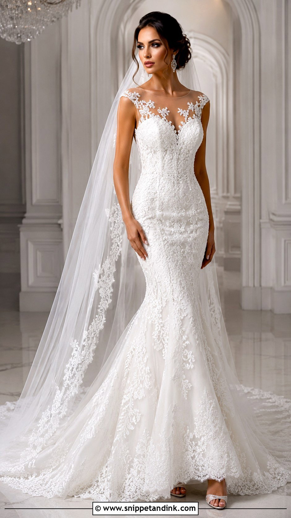 Mermaid Illusion Neckline Wedding Dress - Snippet and Ink - 25 Illusion Neckline Wedding Dress Ideas
