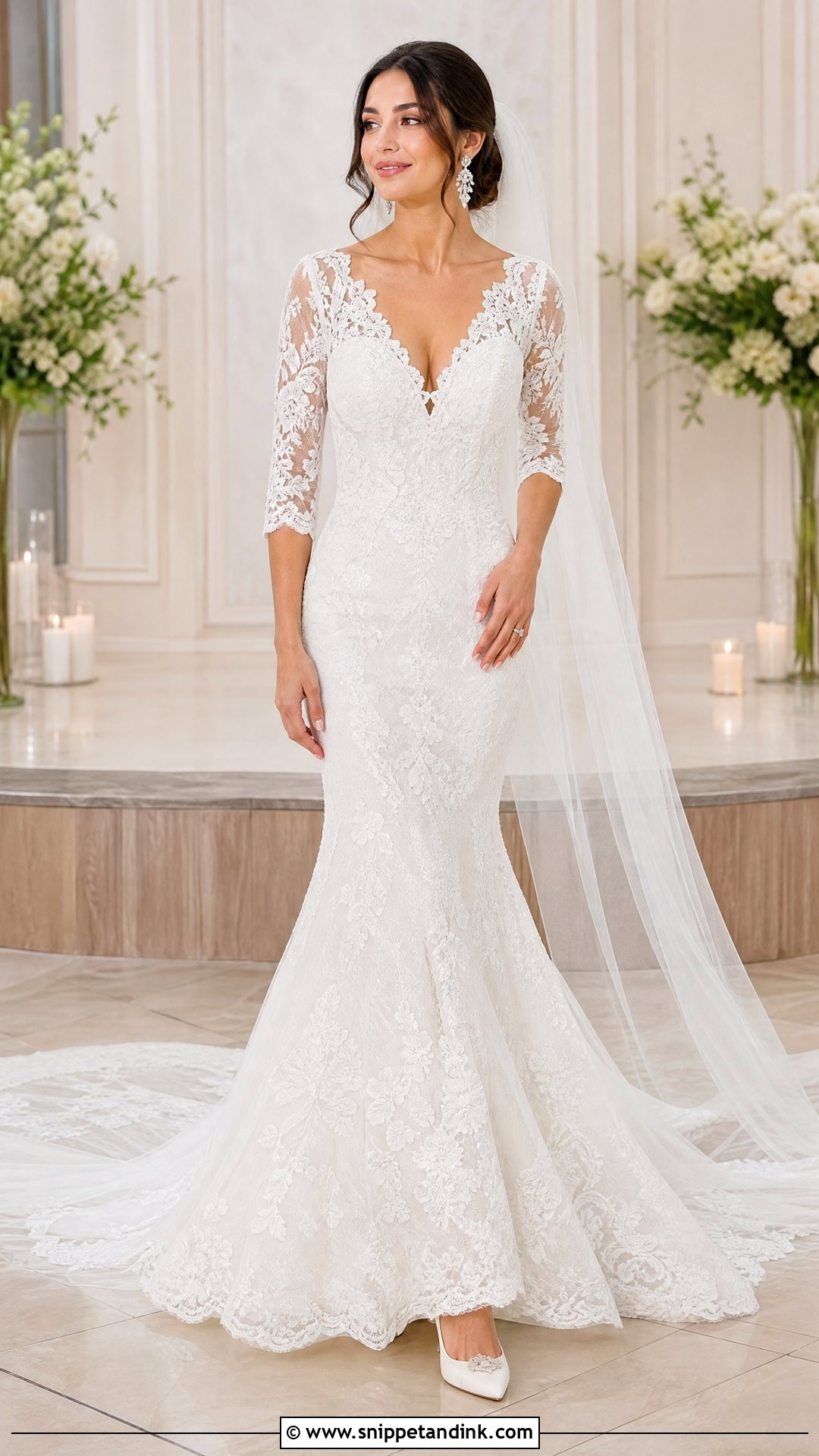 Mermaid Lace 34 Sleeve Wedding Dress - Snippet and Ink - 20 34 Sleeve Wedding Dress Ideas
