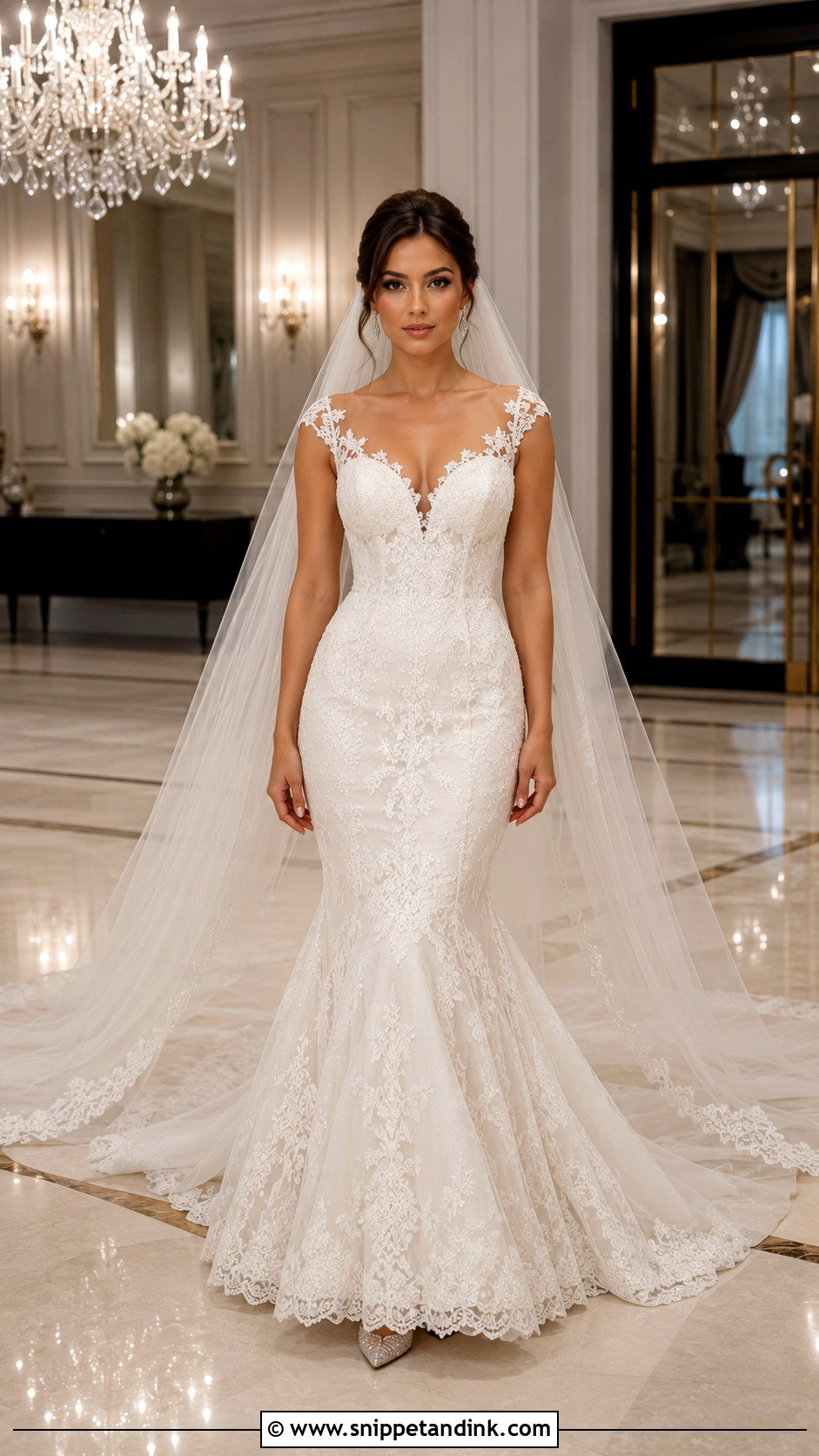 Mermaid Lace Cap Sleeve Wedding Dress - Snippet and Ink - 20 Lace Cap Sleeve Wedding Dress Ideas