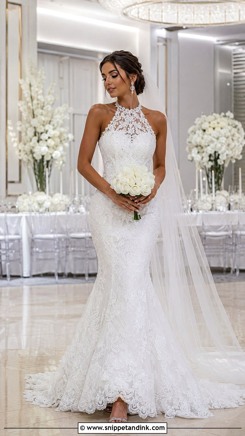 Mermaid Lace Halter Wedding Dress - Snippet and Ink - 20 Lace Halter Wedding Dress Ideas