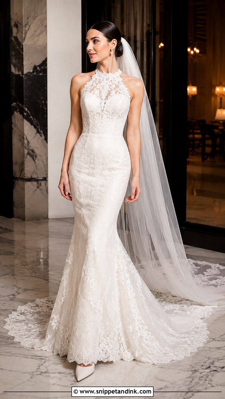 Mermaid Lace Mock Neck Wedding Dress - Snippet and Ink - 20 Mock Neck Wedding Dress Ideas