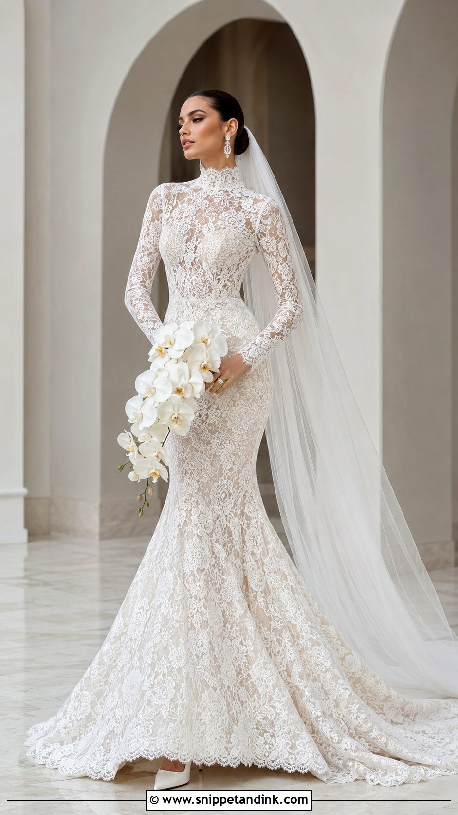 Mermaid Lace Turtleneck Wedding Dress - Snippet and Ink - 20 Lace Turtleneck Wedding Dress Ideas