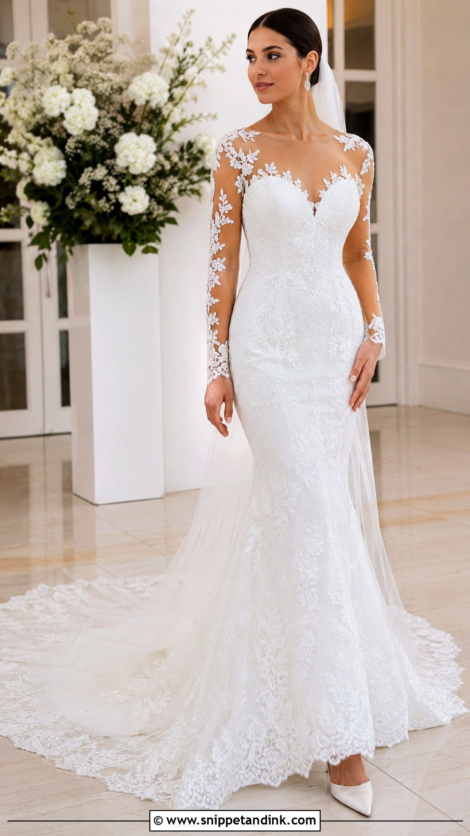 Mermaid Lace Wedding Dress With Illusion Sleeves - Snippet and Ink - 20 Lacy Wedding Dresses with Sleeves