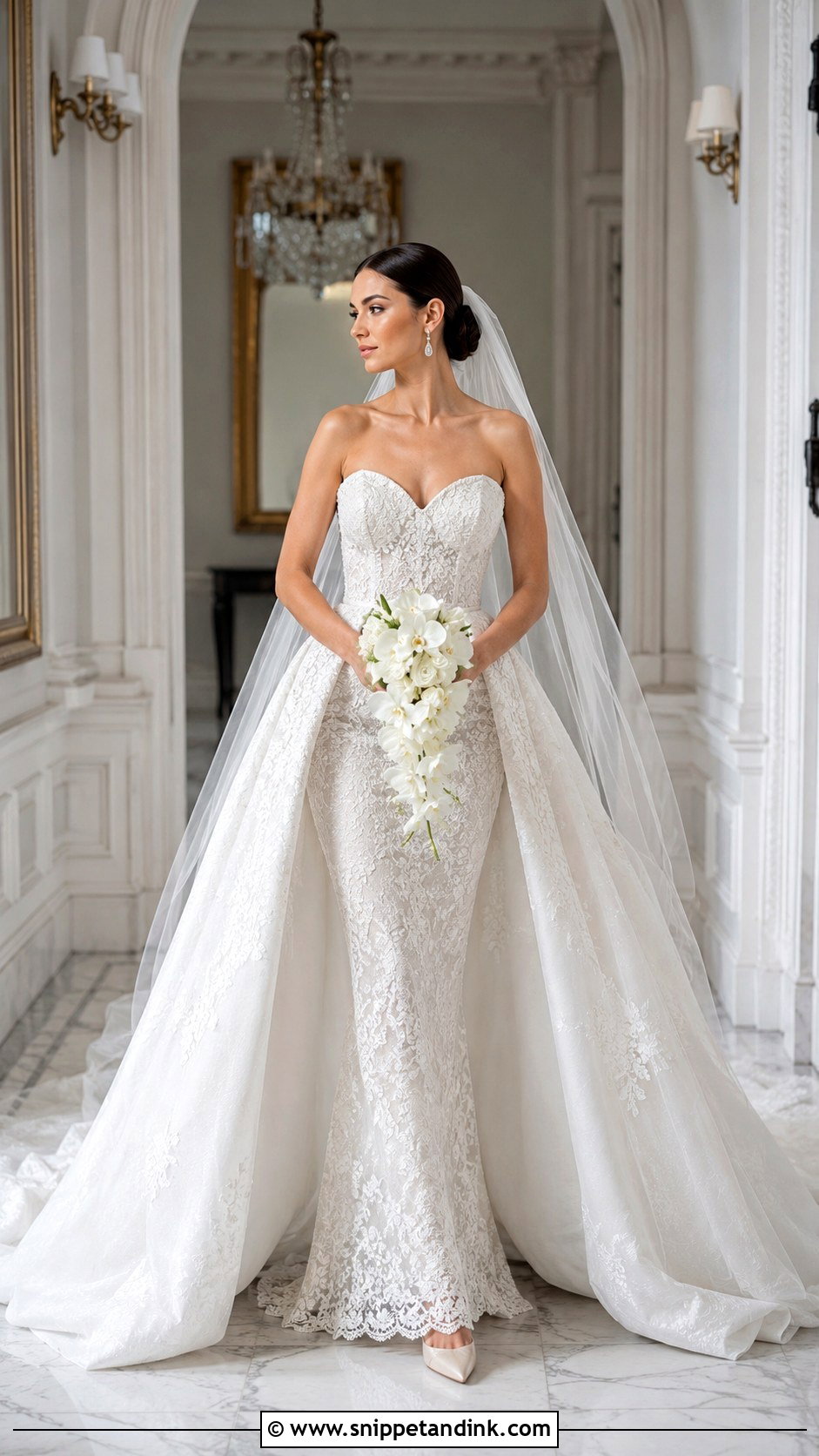 Mermaid Lace Wedding Dress With Overskirt - Snippet and Ink - 20 Big Lace Wedding Dress Ideas