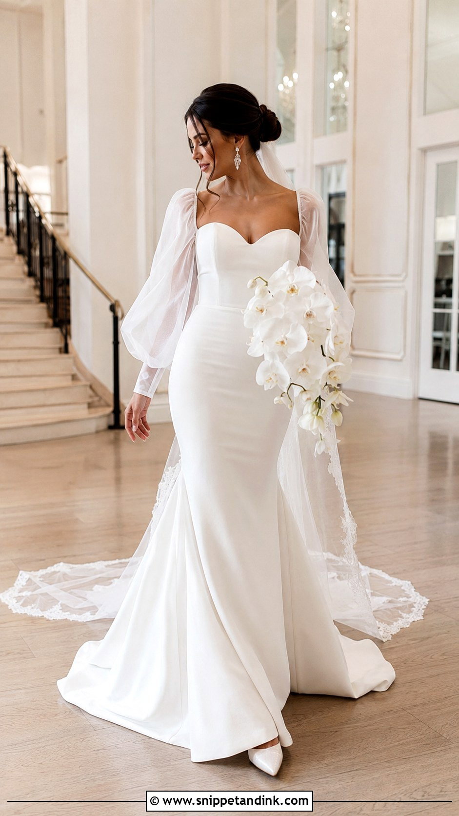 Mermaid Long Puff Sleeve Wedding Dress - Snippet and Ink - 20 Long Puff Sleeve Wedding Dress Ideas