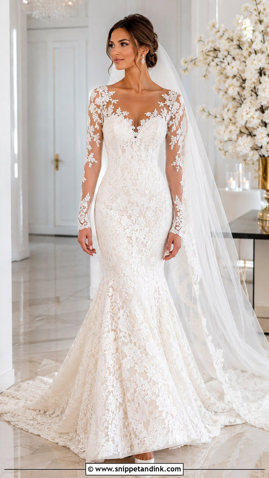 Mermaid Long Sleeve Lace Wedding Dress - Snippet and Ink - 20 Long Sleeve Lace Wedding Dresses