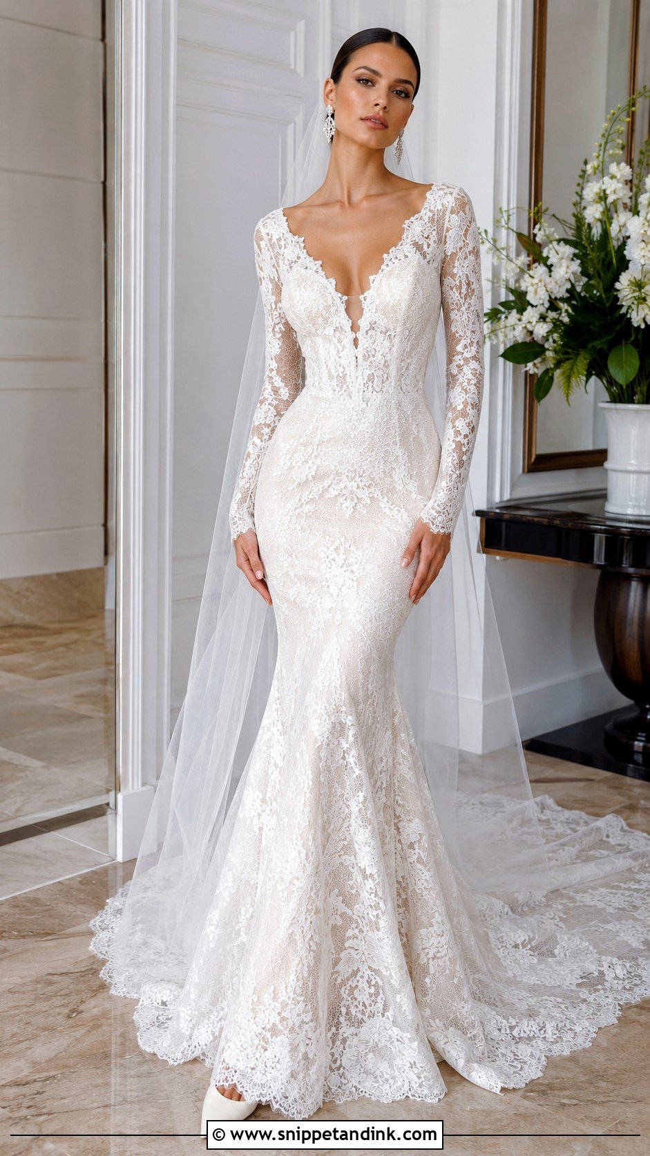 Mermaid Long Sleeve V Neck Wedding Dress - Snippet and Ink - 20 Long Sleeve V Neck Wedding Dress Ideas