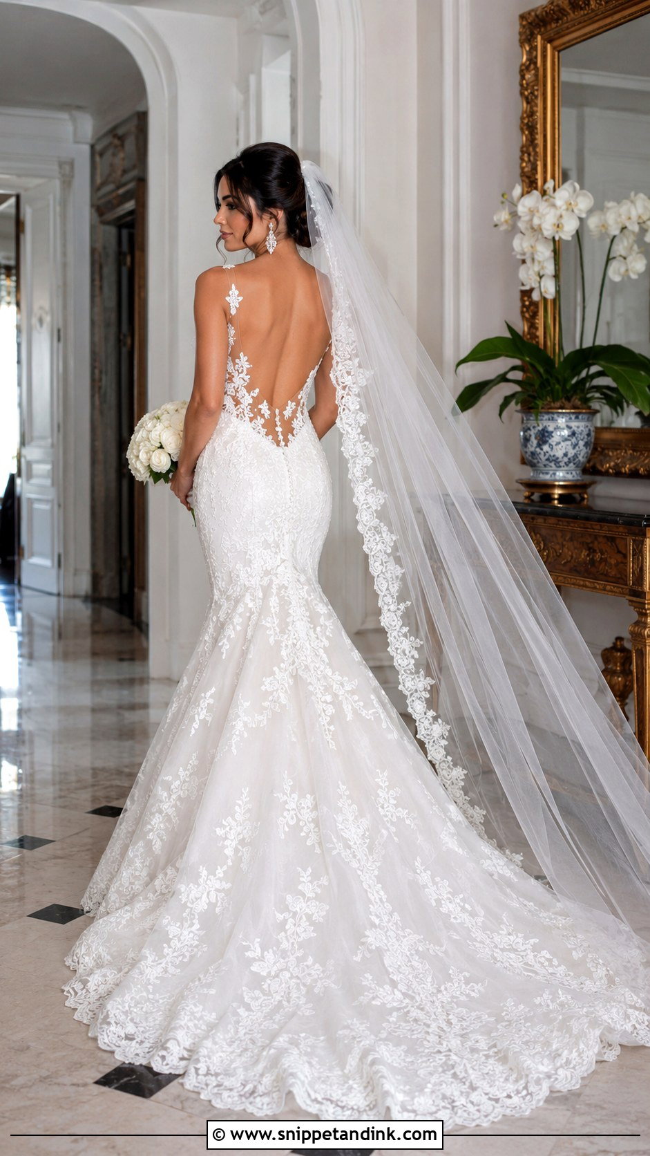 Mermaid Low Lace Back Wedding Dress - Snippet and Ink - 20 Lace Back Wedding Dress Ideas