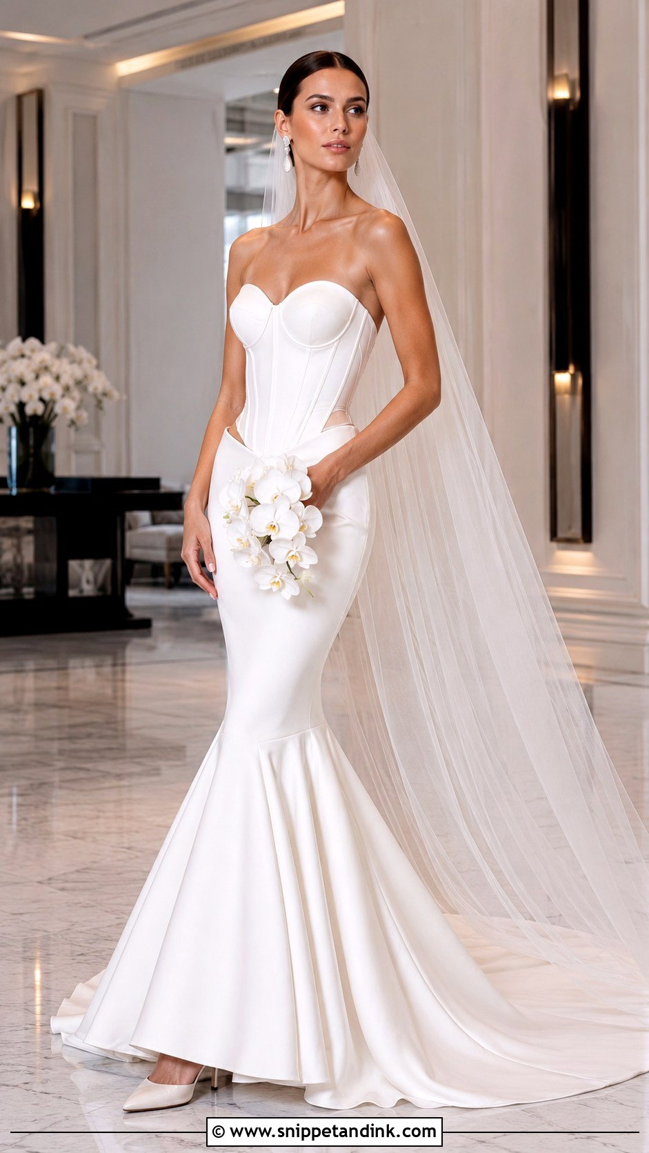 Mermaid Low Waist Wedding Dress With Long Veil - Snippet and Ink - 20 Low Waist Wedding Dresses