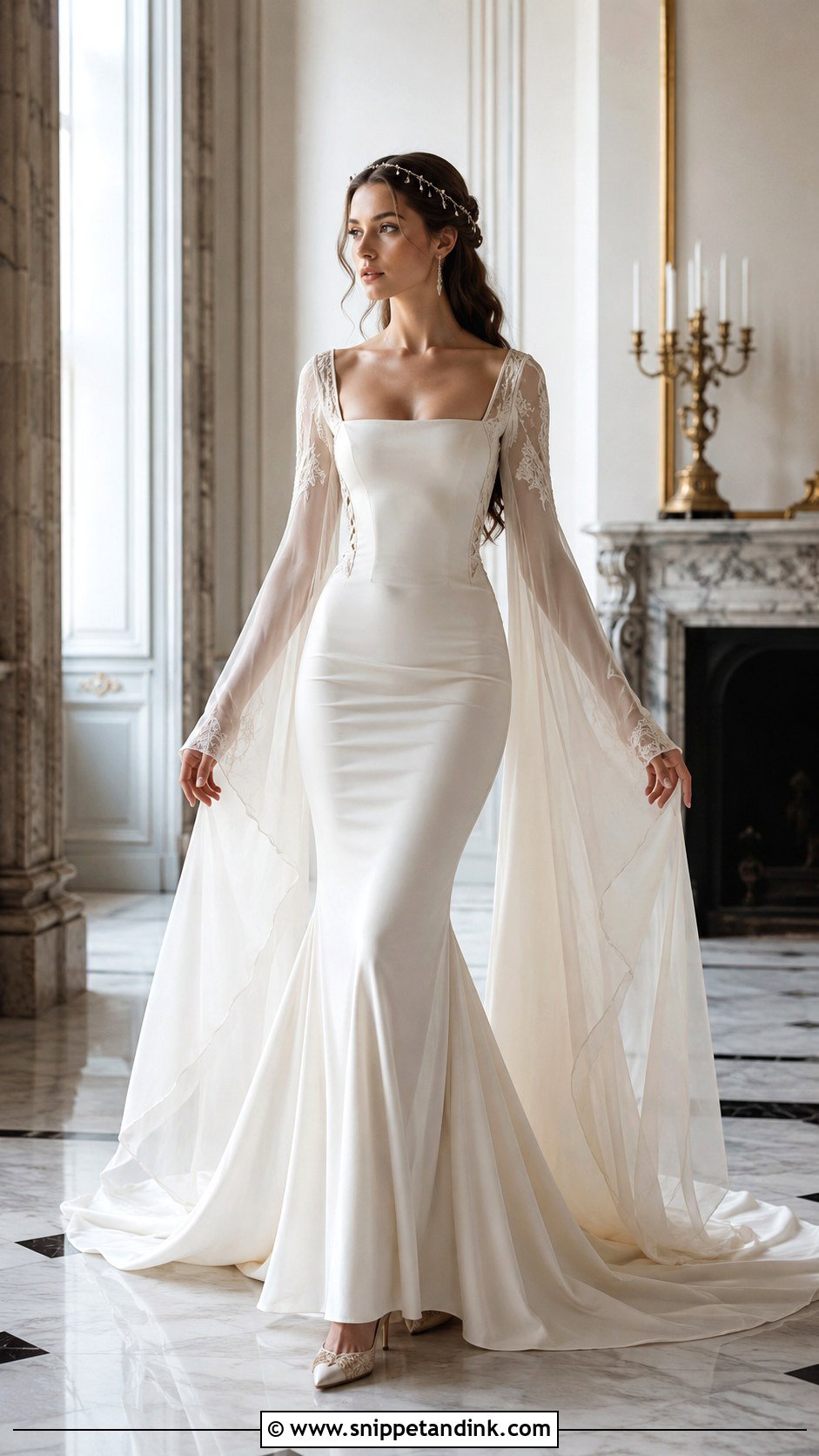 Mermaid Medieval Wedding Dress With Trumpet Sleeves - Snippet and Ink - 20 Medieval Style Wedding Dress Ideas