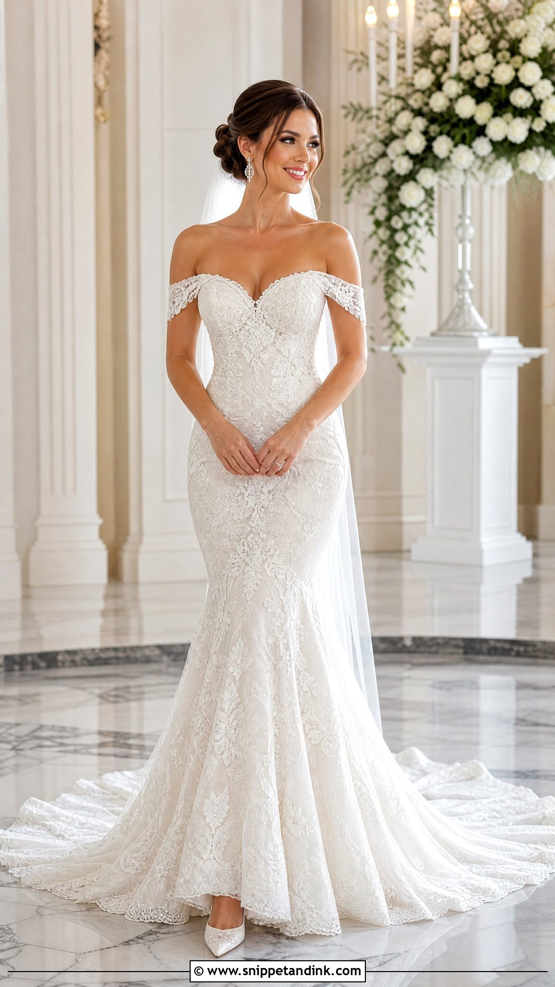 Mermaid Off the Shoulder Wedding Dress - Snippet and Ink - 20 Petite Bride Wedding Dress Ideas