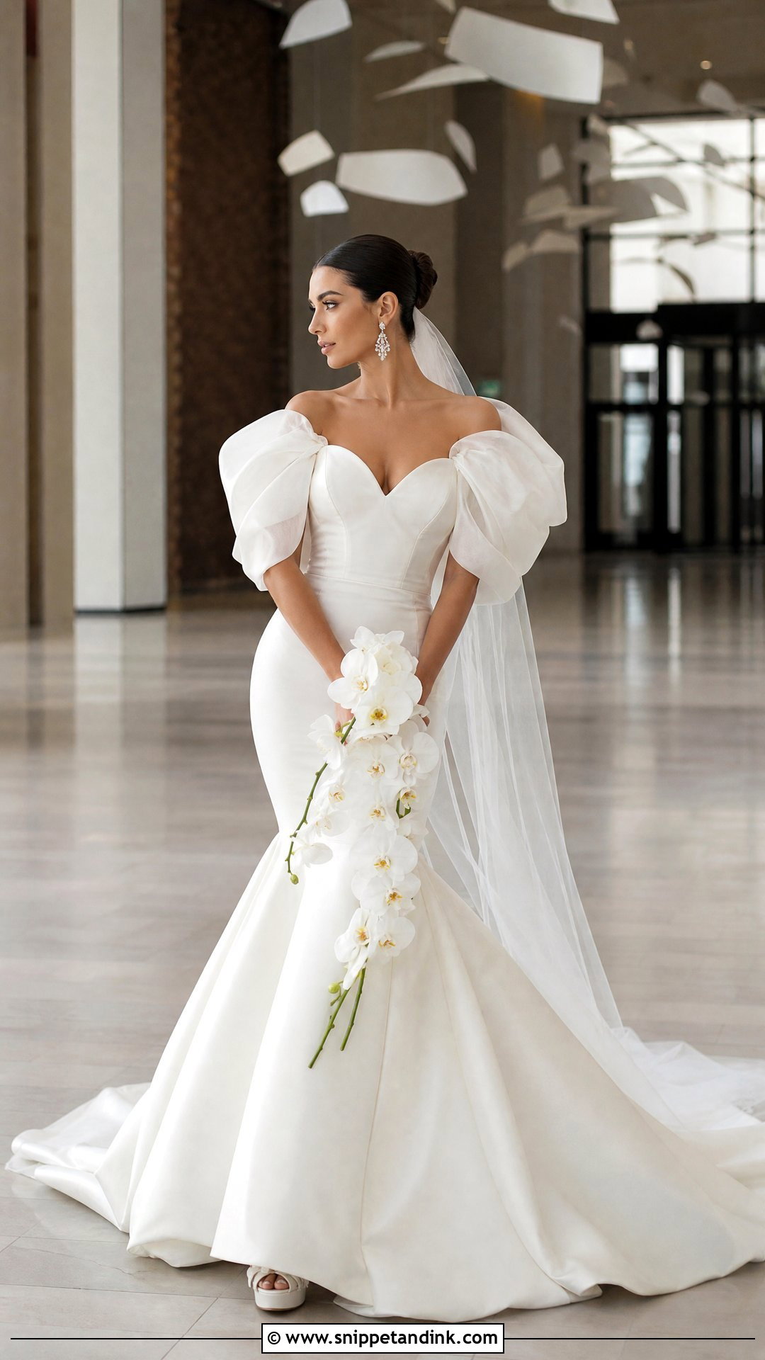 Mermaid Puffed Sleeve Wedding Dress - Snippet and Ink - 20 Puffed Sleeve Wedding Dress Ideas