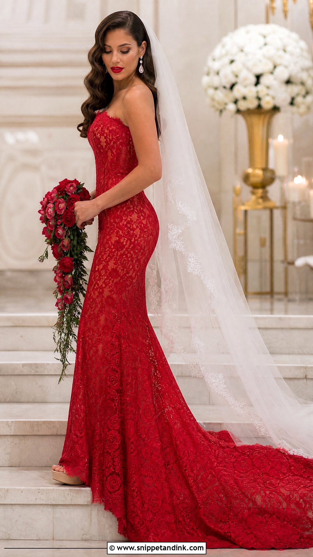 Mermaid Red Lace Wedding Dress - Snippet and Ink - 20 Red Lace Wedding Dress Ideas