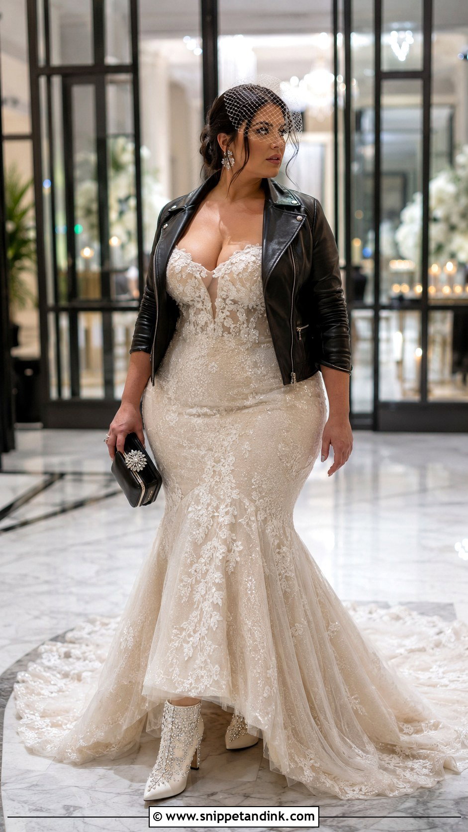 Mermaid Rock Wedding Dress With Embellished Boots - Snippet and Ink - 20 Rock Wedding Dress Ideas