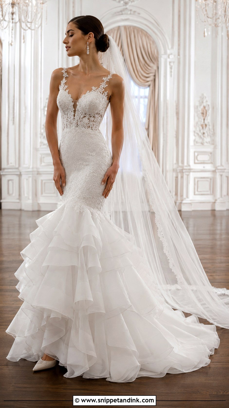 Mermaid Ruffle Layered Skirt Wedding Dress - Snippet and Ink - 20 Layered Skirt Wedding Dress Ideas