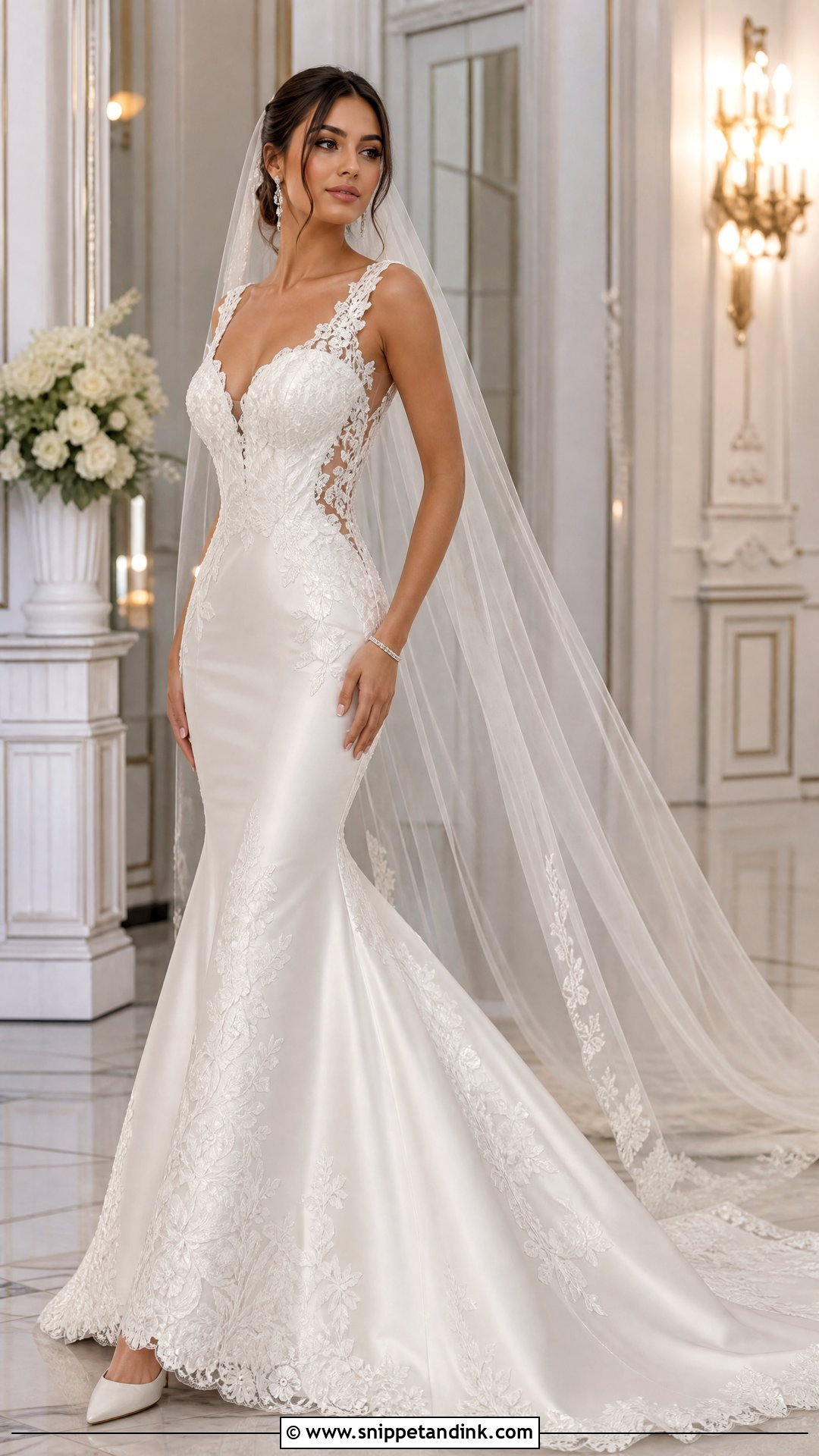 Mermaid Satin Wedding Dress With Lace Appliques - Snippet and Ink - 20 Satin and Lace Wedding Dresses