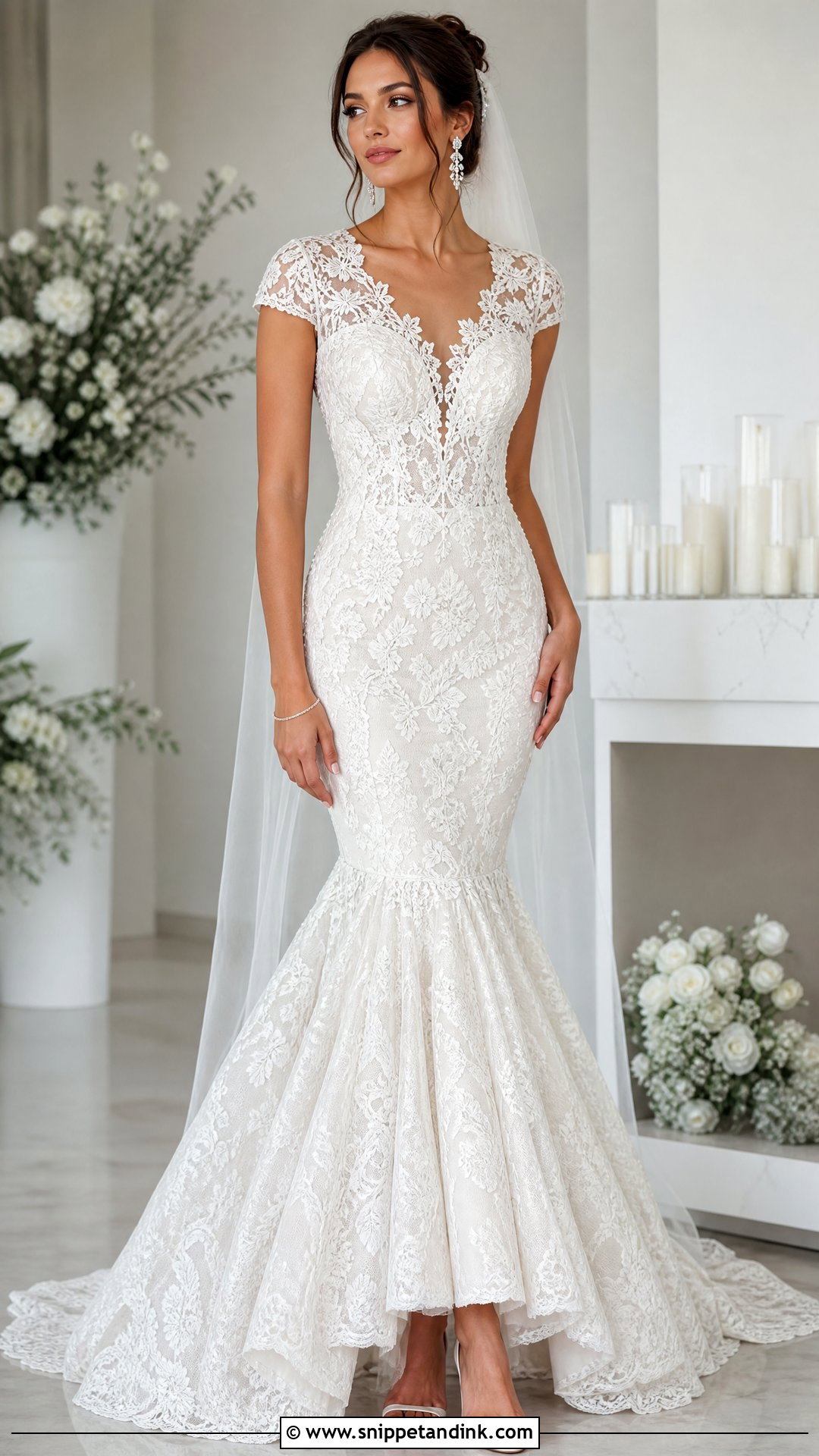 Mermaid Short Sleeve Lace Wedding Dress - Snippet and Ink - 20 Short Sleeve Lace Wedding Dress Ideas